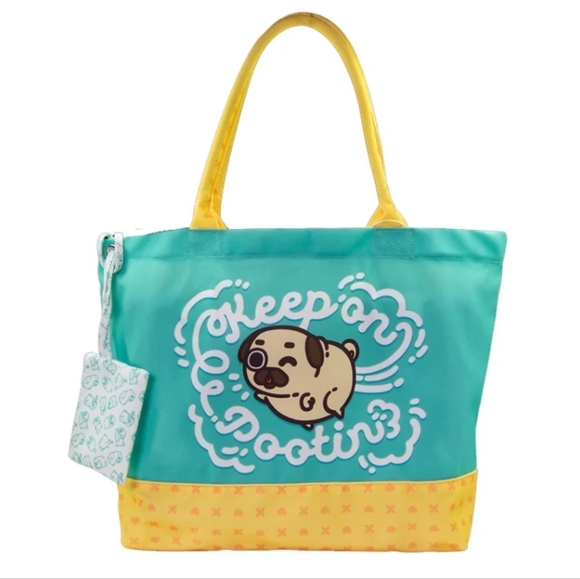 Handbags - Puglie Keep on Pootin Yellow and Teal Tote Bag